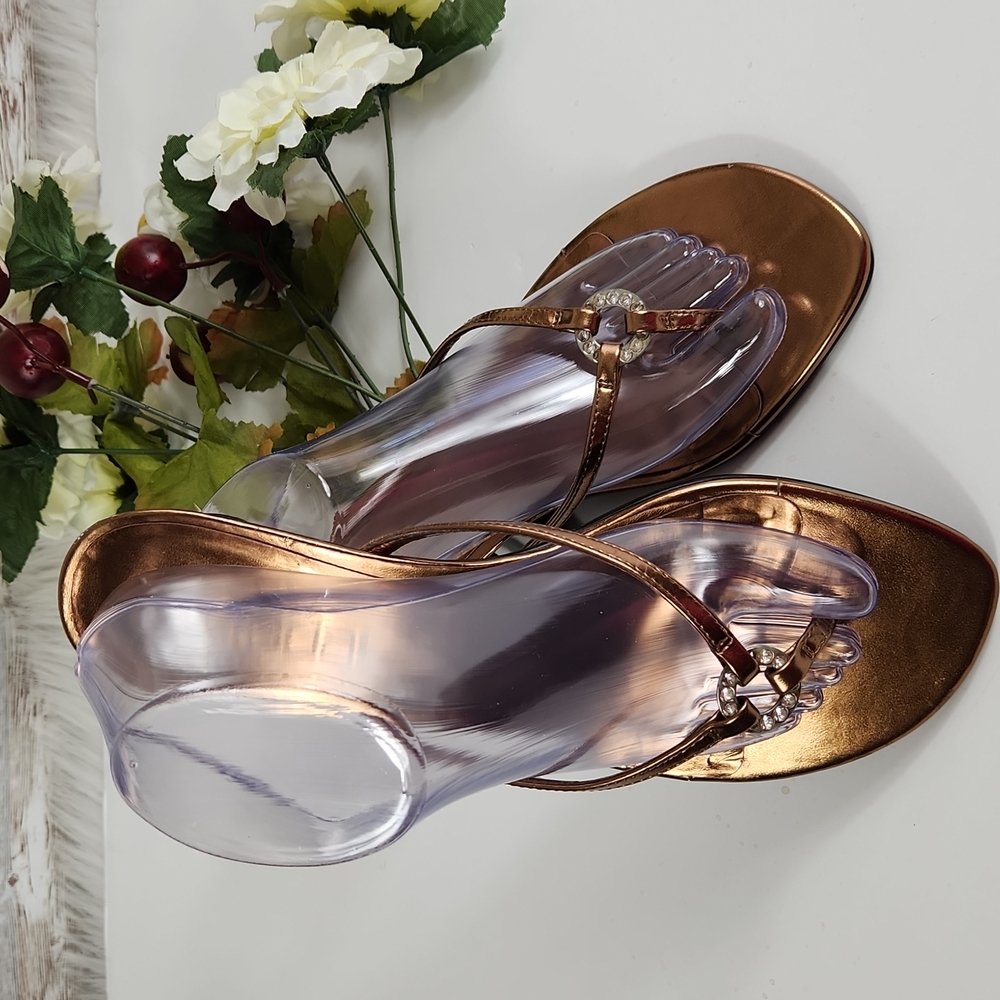 Moda, Women's Browns bronze, 1.5" heels, jeweled slip-on Sandal slides. Size 10M - Picture 3 of 10
